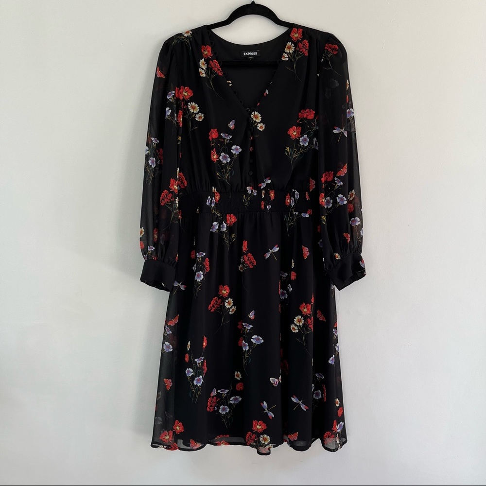 Express | black long sleeve midi dress | size: L (petite)